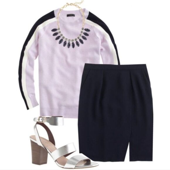 J. CREW Lilac Merino Wool Striped Sleeve Crewneck Sweater Women's Size S - Picture 8 of 8